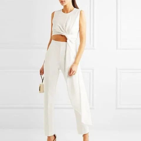 White Asymmetric Cropped Draped Top