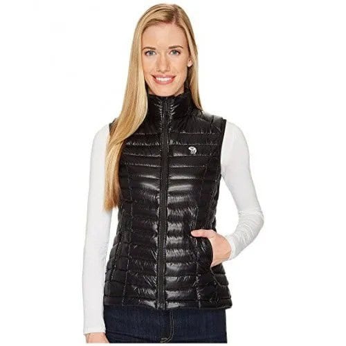 Black Mock Neck Down Vest with White Form Fitting Long Sleeve Tee