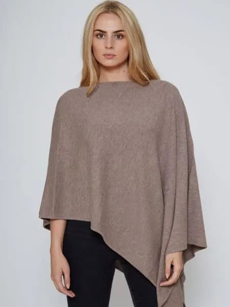 Grey Wool Poncho with All-Black Outfit