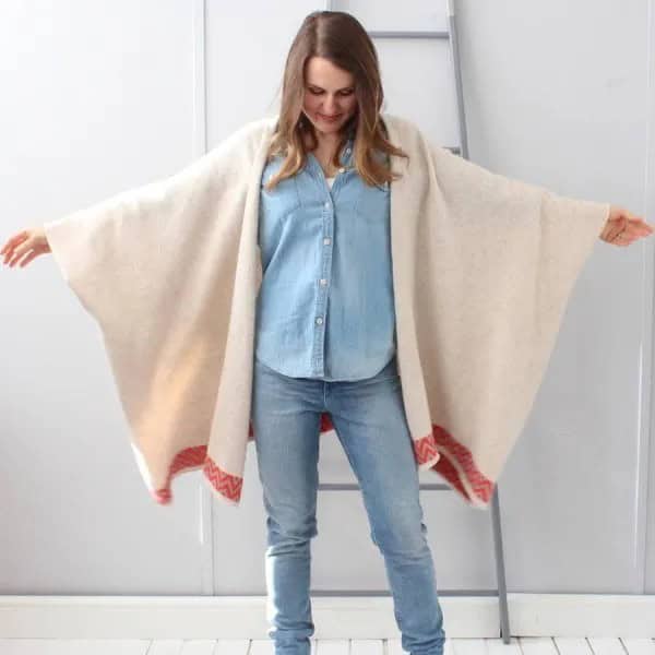 Cream Blanket Cardigan with Denim Shirt & Jeans