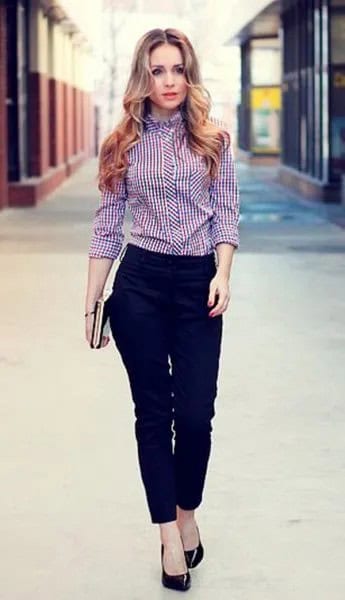 Black and White Checkered Formal Shirt with Dress Pants