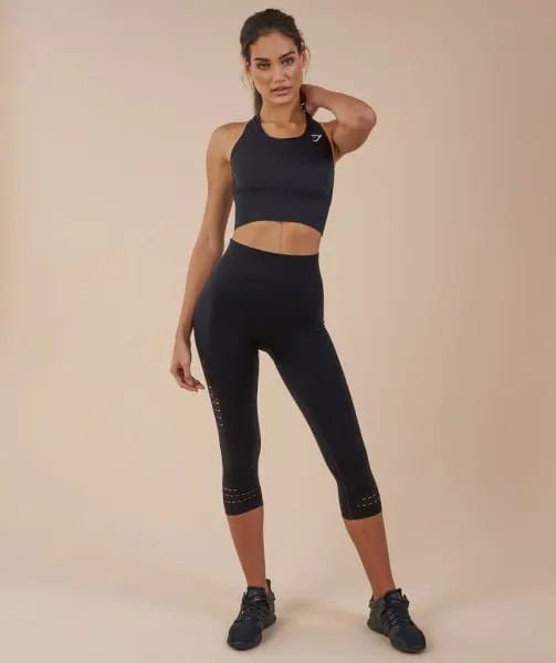 Black Sports Bra Top with Cropped Running Tights