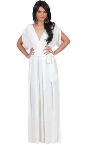 White V Neck Floor Length Wrap Dress