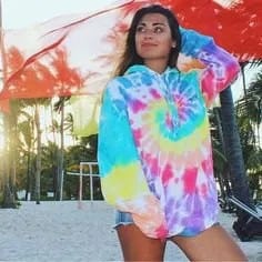 Blue and Yellow Tie Dye Sweatshirt with Mini Denim Shorts