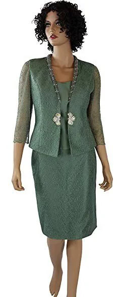 Green Semi-Sheer Sleeve Skirt Suit with Silk Blouse