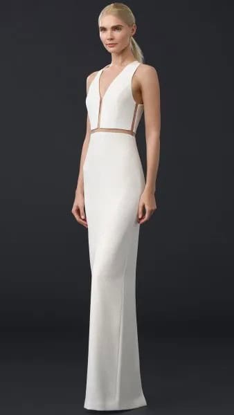 White V Neck Maxi Bodycon Dress