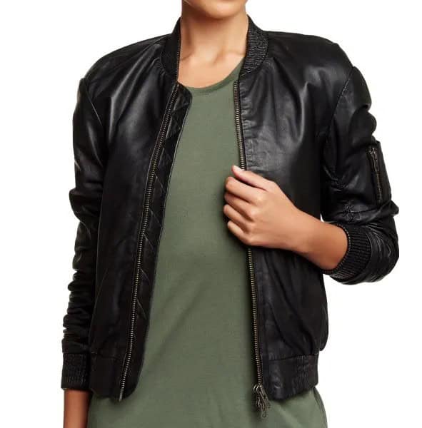 Black Bomber Jacket with Green T Shirt Dress