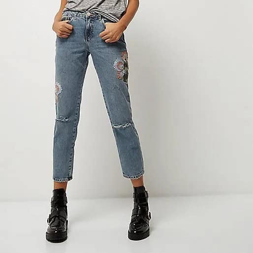 Embroidered Cigarette Jeans with Leather Ankle Boots