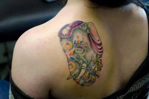 Feminine Elephant Tattoo with Flowers