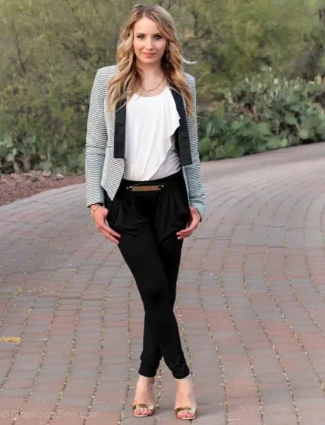 Grey Blazer with Black Twill Skinny Pants