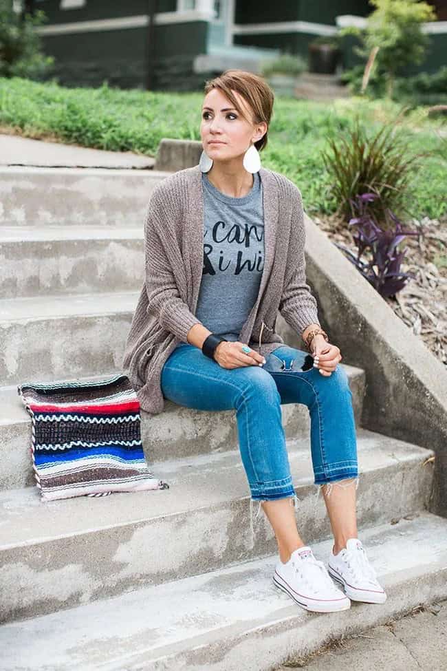 Cardigan with Capri Jeans