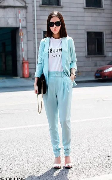 Light Blue Taper Leg Pants with Matching Blazer