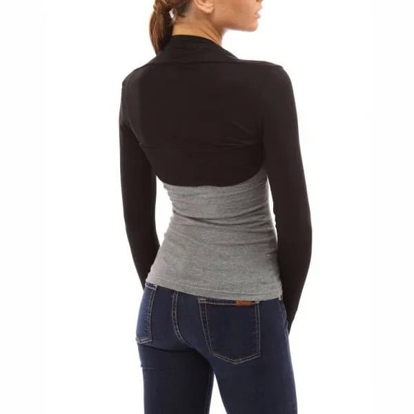 Grey Form Fitting Tee with Black Bolero Jacket