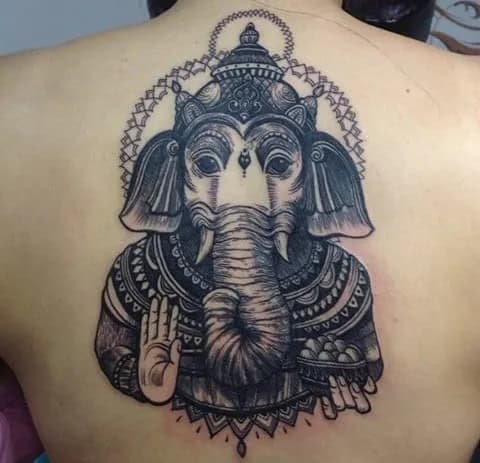 Lord Ganesha Elephant Tattoo on Shoulder and Upper back