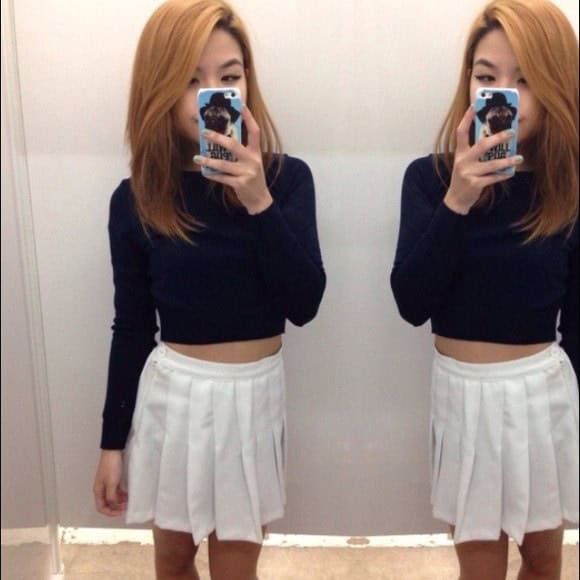 Black Cropped Knit Sweater with Tennis Skirt