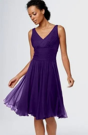 Purple V Neck Midi Flared Tulle Cocktail Dress