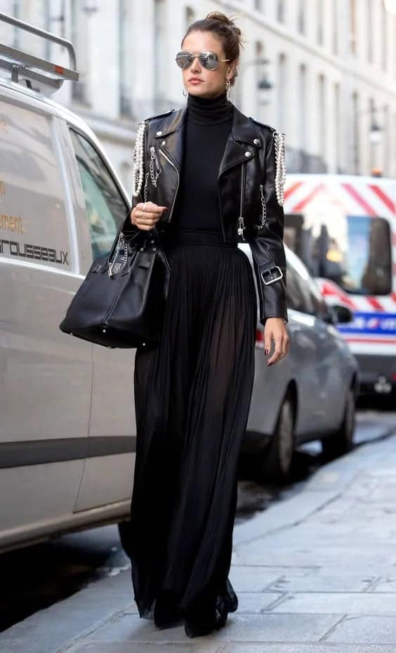 Leather Jacket + Maxi Skirt