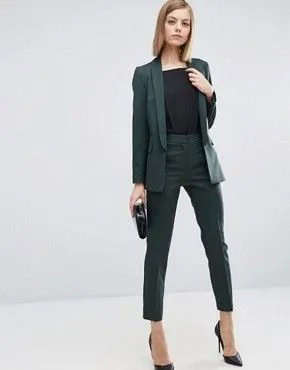 Dark Green Suit with Black T Shirt & Pointed Toe Heels