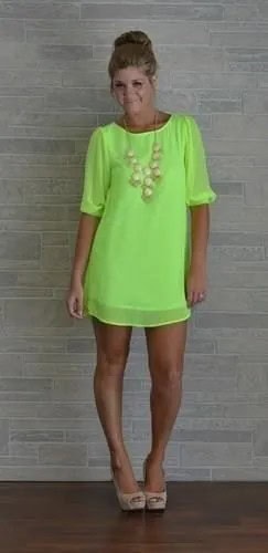 Light Green Half Sleeve Mini Shift Dress with Pink Heels