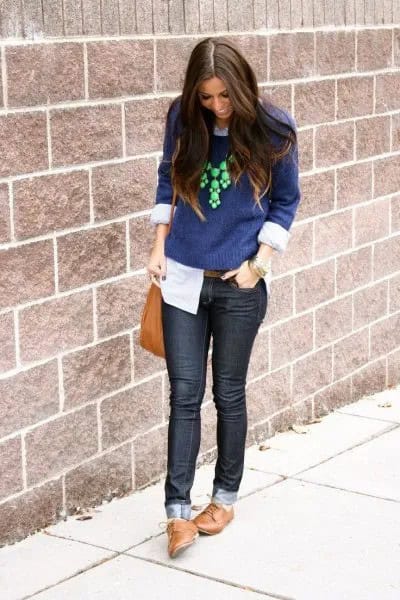 Wear with Blue Sweater & Skinny Jeans