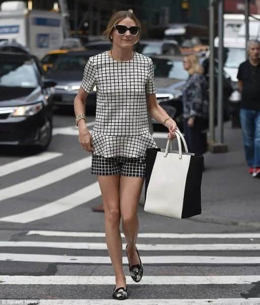 White Plaid Ruffle Top with Checkered Shorts & Black Embroidered Loafers