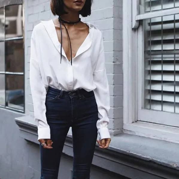 White Shirt with Black Skinny Jeans & Choker