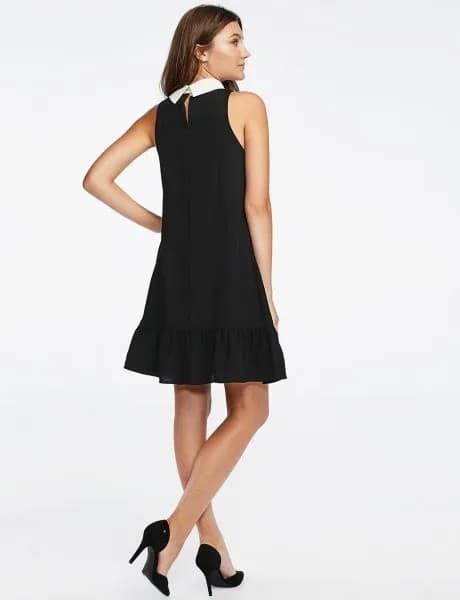 White Collar Sleeveless Black Skater Dress