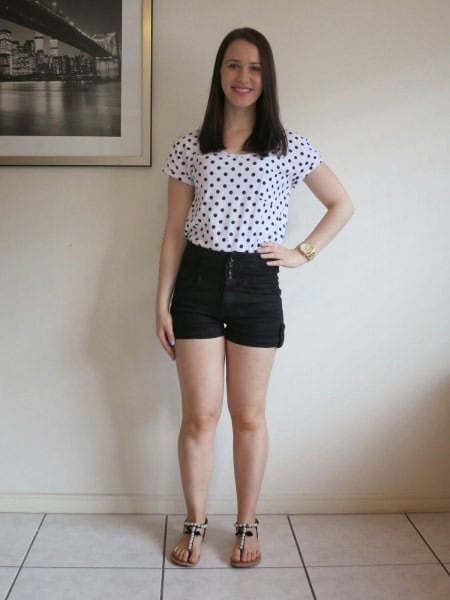 White and Black Polka Dot Short Sleeve Tee with Mini Denim Shorts