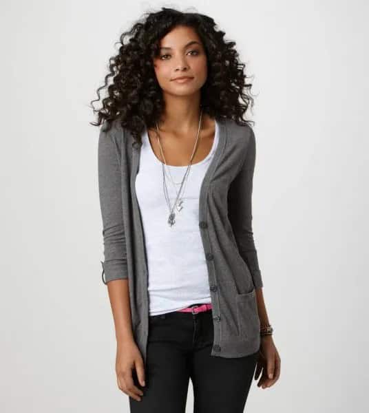 Grey Boyfriend Cardigan with White Vest Top