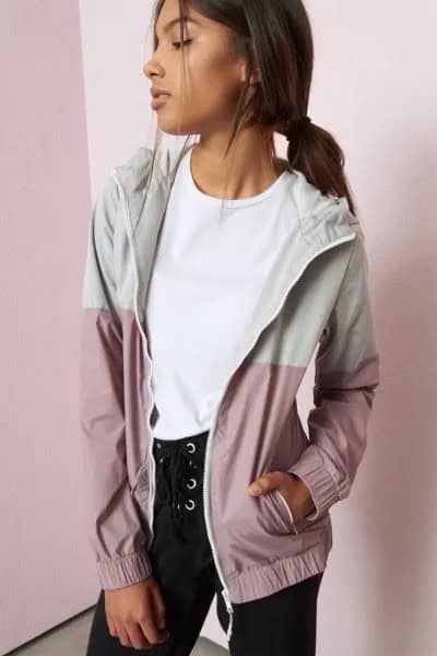 White and Light Grey Color Block Nike Windbreaker with Black Lace Up Jeans