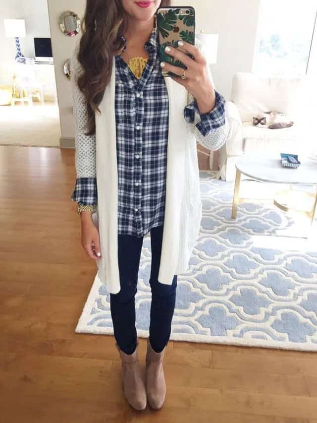 Plaid Shirt with Cardigan