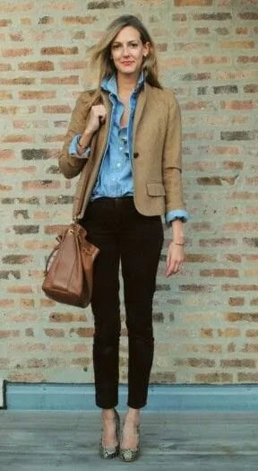 Wear with Light Blue Chambray Shirt & Black Skinny Pants