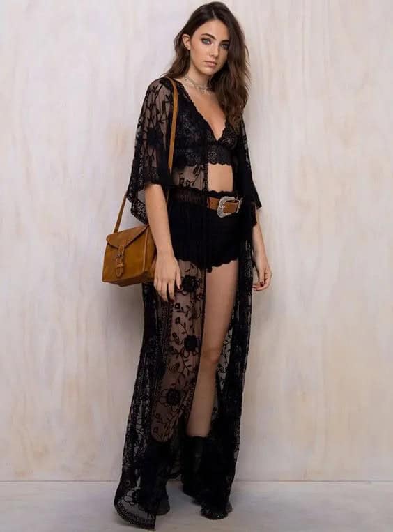 Lace Crop Top + Black Lace Kimono