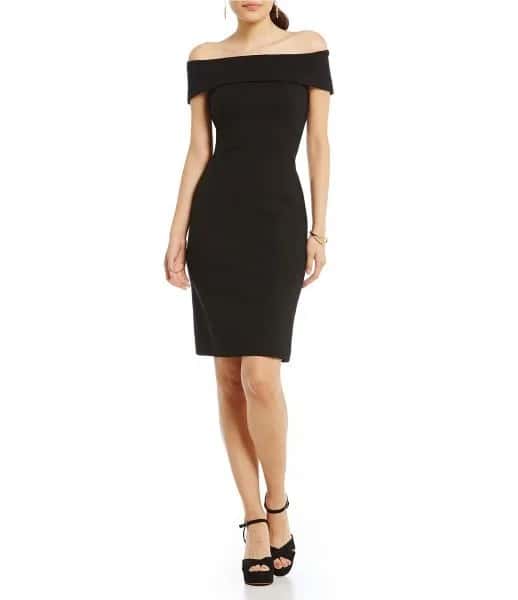 Black Off The Shoulder Short Sleeve Mini Sheath Dress