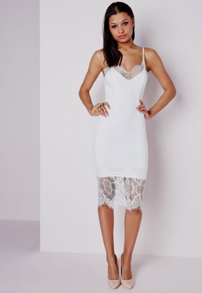 White Lace Midi Bodycon Dress