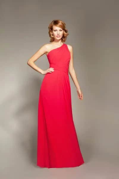 Red One Shoulder Flared Maxi Dress