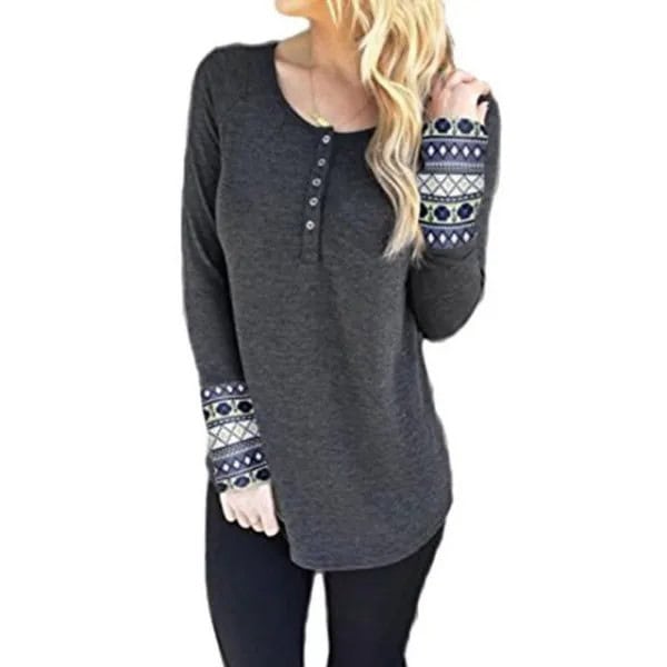 Grey Tribal Printed Henley Shirt with Black Pants