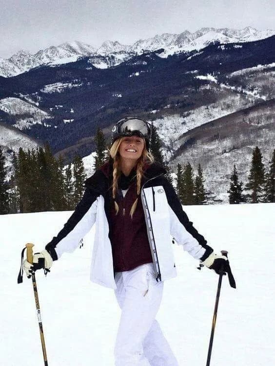 Burgundy Sweater and White Ski Pants