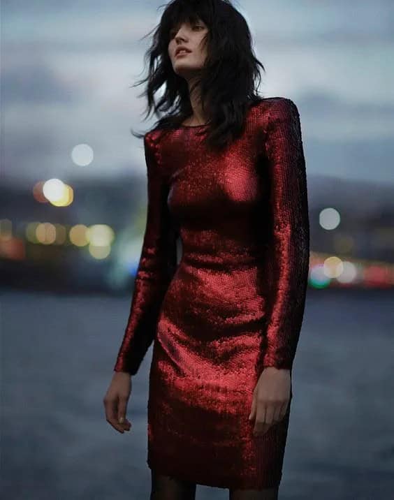 Classic Long Sleeved Red Sequin Dress