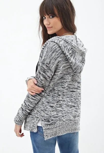 Hooded Knit Sweater Cardigan with Jeans