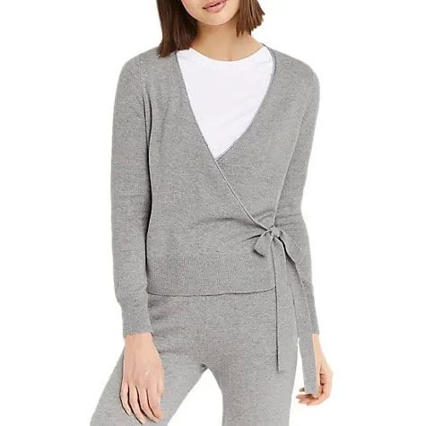 Two-Piece Set with Grey Wrap Cardigan & Matching Jogger Pants