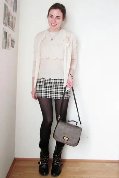 Pale Pink Blouse with Matching Cardigan & Mini Skirt