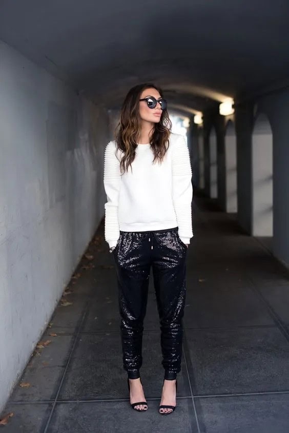 White Top with Sequin Leggings