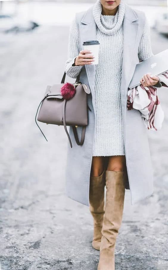 Tailored Vest with Turtleneck Dress