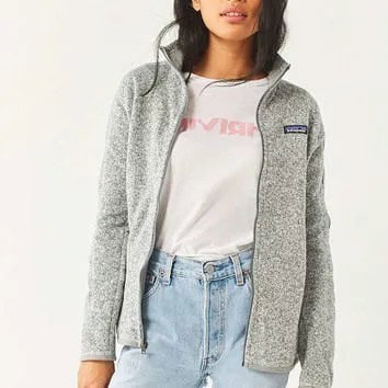 Grey Fleece Sweater Jacket with White Tee & Mom Jeans