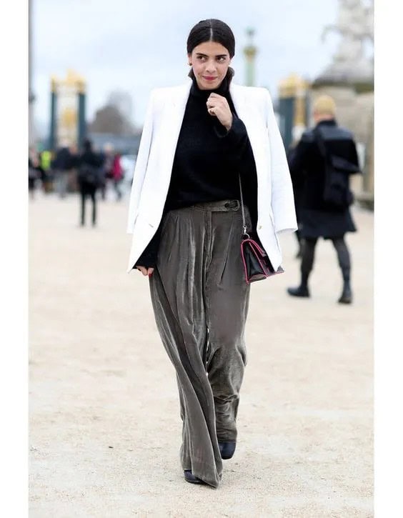 Grey Velvet Pants and White Coat