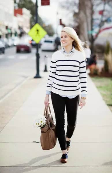 Wear with White Sweater with Black Stripes