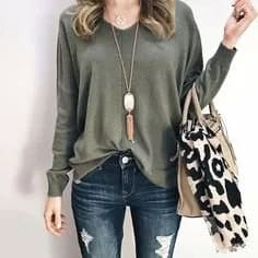 Long Sleeve V Neck Relaxed Fit Top with Ripped Skinny Jeans & Zebra Print Tote Bag