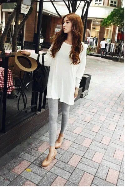 White Tunic Top with Silver Leggings