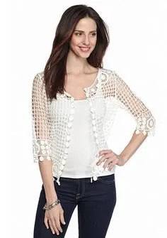 White Crochet Lace Shrug with Vest Top & Skinny Jeans